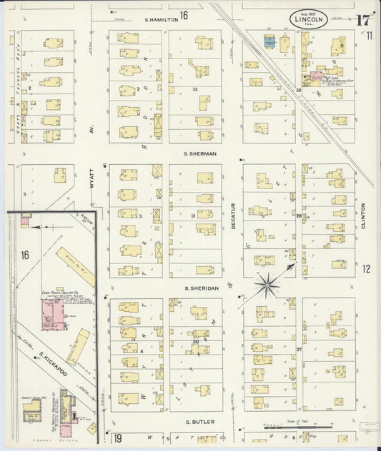 Sanborn Fire Insurance Map from Lincoln, Logan County, Illinois (1909), Sheet #0017 - Historic Sanborn Fire Insurance Map Print, vintage old map wall art, antique decor, genealogy gift, Illinois Illinois map