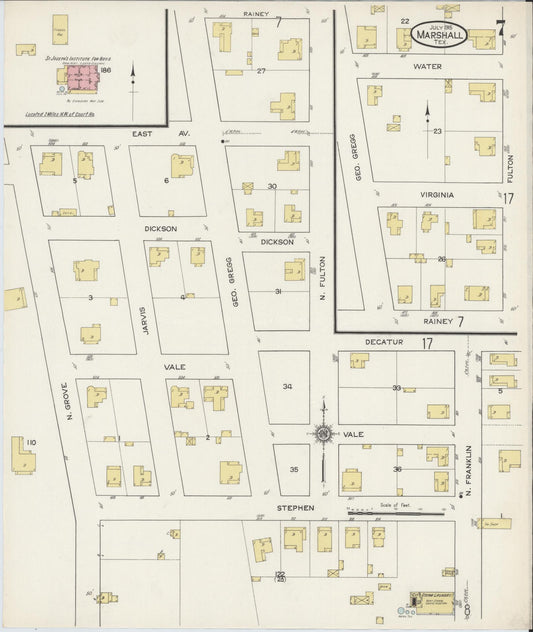 Sanborn Fire Insurance Map from Marshall, Harrison County, Texas (1915), Sheet #0007 - Historic Sanborn Fire Insurance Map Print, vintage old map wall art, antique decor, genealogy gift, Texas Texas map