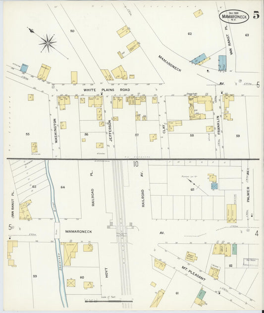 Sanborn Fire Insurance Map from Mamaroneck, Westchester County, New York (1908), Sheet #0005 - Historic Sanborn Fire Insurance Map Print, vintage old map wall art, antique decor, genealogy gift, New York New York map