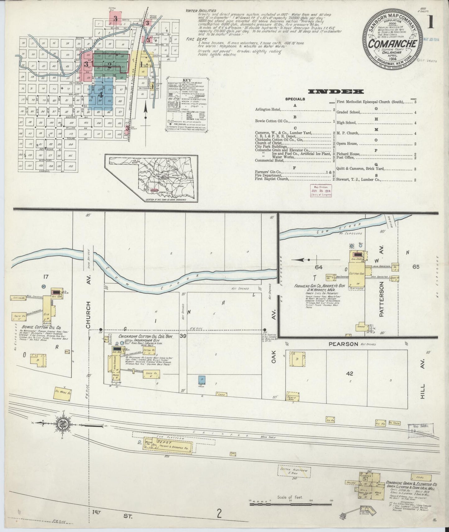 Sanborn Fire Insurance Map from Comanche, Stephens County, Oklahoma (1914), Sheet #0001 - Complete Map Set gallery image, historic Sanborn map, vintage wall art, Oklahoma Oklahoma
