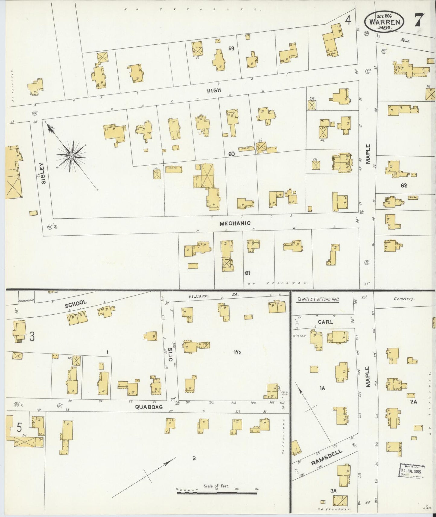 Sanborn Fire Insurance Map from Warren, Worcester County, Massachusetts (1906), Sheet #0007 - Complete Map Set gallery image, historic Sanborn map, vintage wall art, Massachusetts Massachusetts