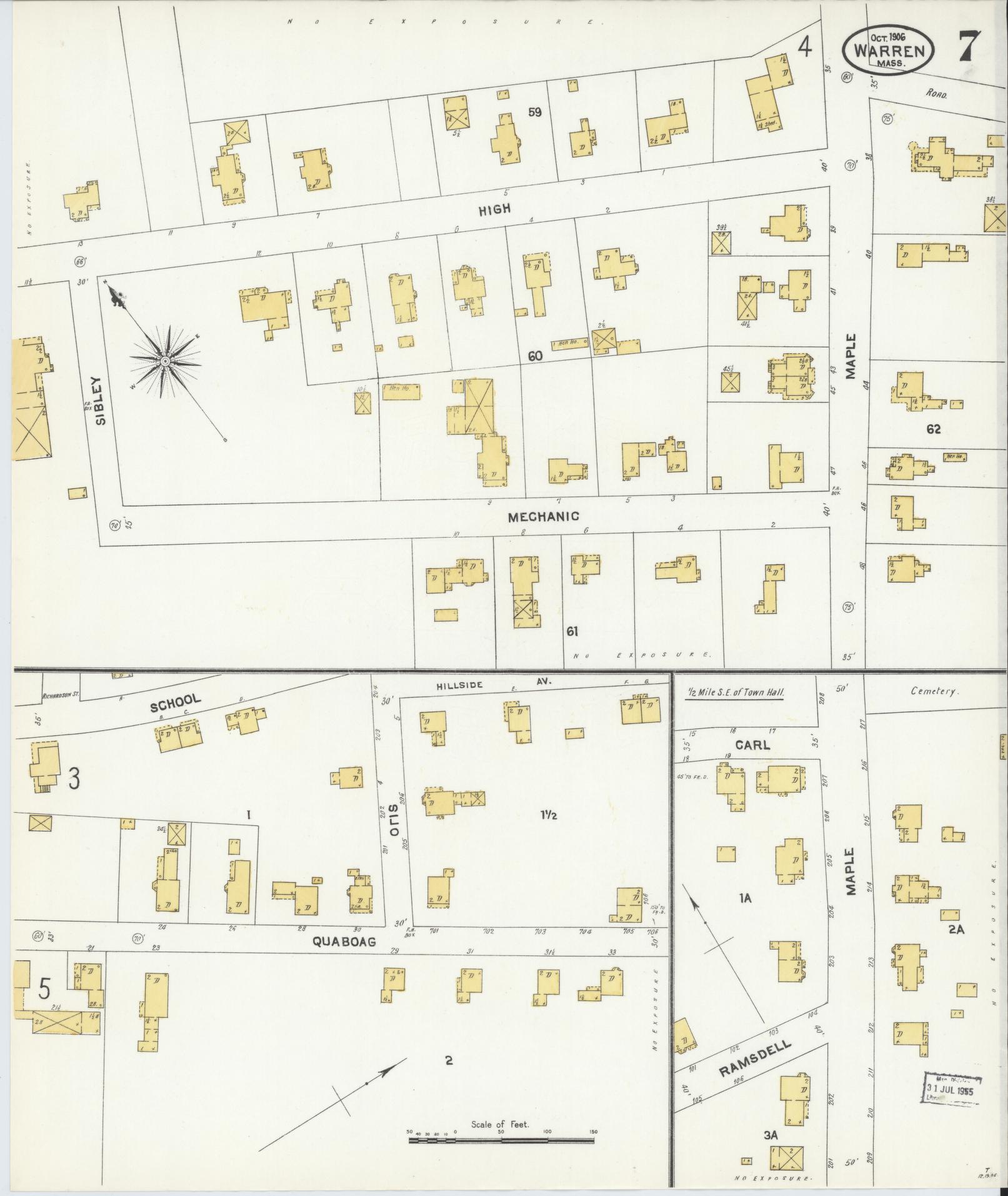 Sanborn Fire Insurance Map from Warren, Worcester County, Massachusetts (1906), Sheet #0007 - Complete Map Set gallery image, historic Sanborn map, vintage wall art, Massachusetts Massachusetts