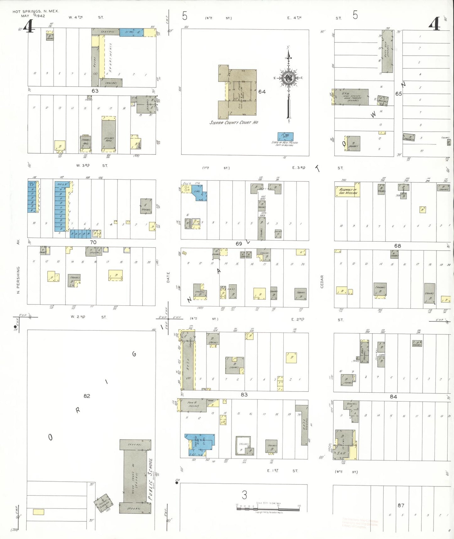 Sanborn Fire Insurance Map from Hot Springs, Sierra County, New Mexico (1942), Sheet #0004 - Complete Map Set gallery image, historic Sanborn map, vintage wall art, New Mexico New Mexico