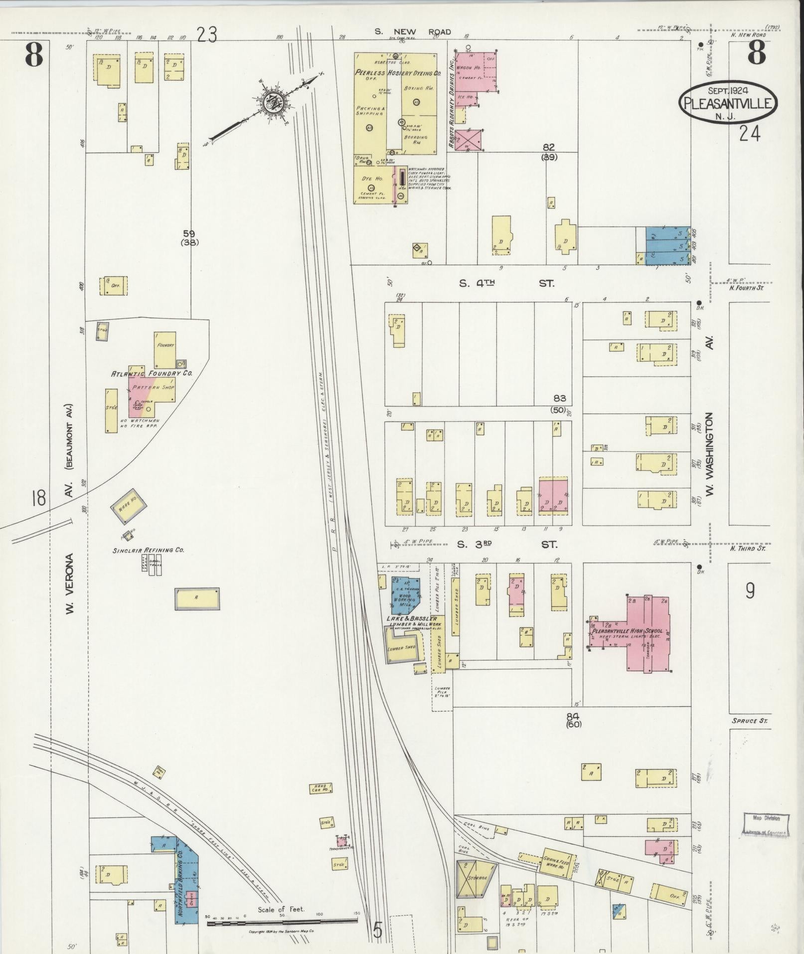 Sanborn Fire Insurance Map from Pleasantville, Atlantic County, New Jersey (1924), Sheet #0008 - Complete Map Set gallery image, historic Sanborn map, vintage wall art, New Jersey New Jersey