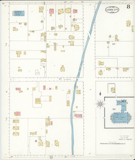 Sanborn Fire Insurance Map from Logan, Cache County, Utah (1900), Sheet #0008 - Historic Sanborn Fire Insurance Map Print, vintage old map wall art, antique decor, genealogy gift, Utah Utah map