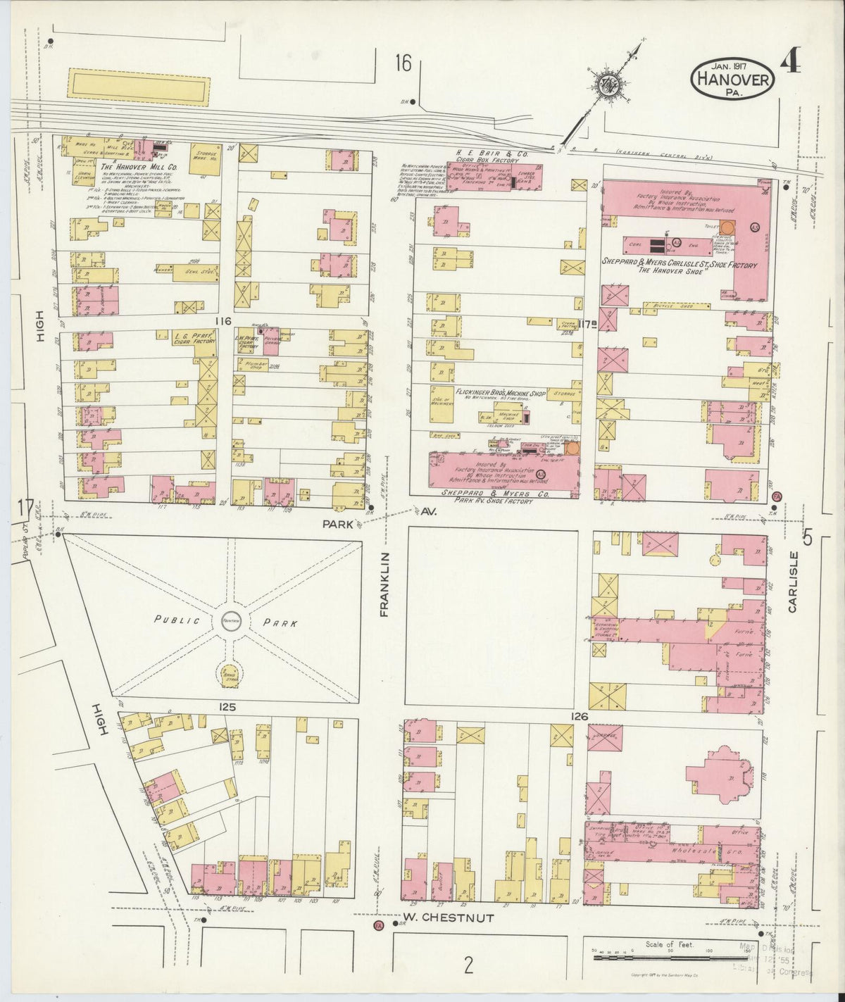 Sanborn Fire Insurance Map from Hanover, York County, Pennsylvania (1917), Sheet #0004 - Complete Map Set gallery image, historic Sanborn map, vintage wall art, Pennsylvania Pennsylvania