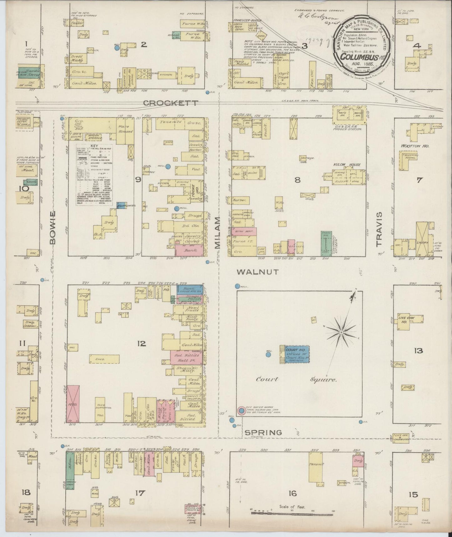 Sanborn Fire Insurance Map from Columbus, Colorado County, Texas (1885), Sheet #0001 - Historic Sanborn Fire Insurance Map Print, vintage old map wall art, antique decor, genealogy gift, Columbus Colorado map