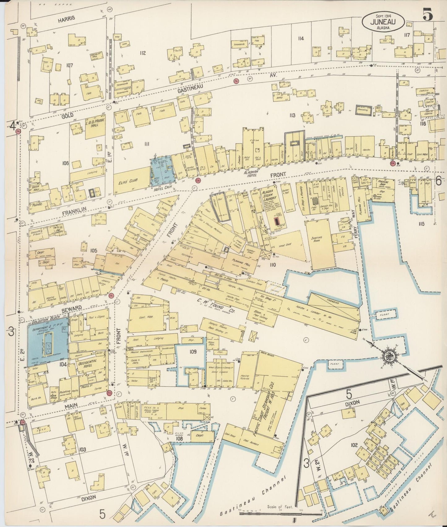 Sanborn Fire Insurance Map from Juneau, Juneau Census Division, Alaska (1914), Sheet #0005 - Historic Sanborn Fire Insurance Map Print, vintage old map wall art, antique decor, genealogy gift, Alaska Alaska map