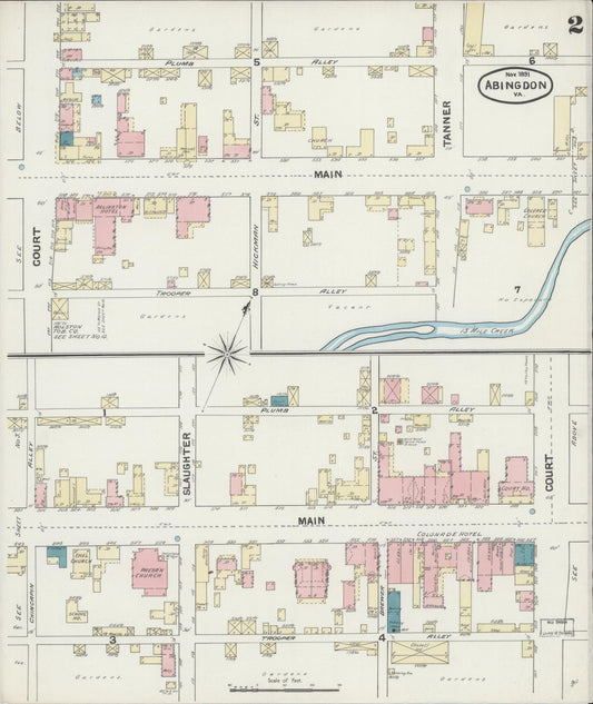 Sanborn Fire Insurance Map from Abingdon, Washington County, Virginia (1891), Sheet #0002 - Historic Sanborn Fire Insurance Map Print, vintage old map wall art, antique decor, genealogy gift, Virginia Virginia map