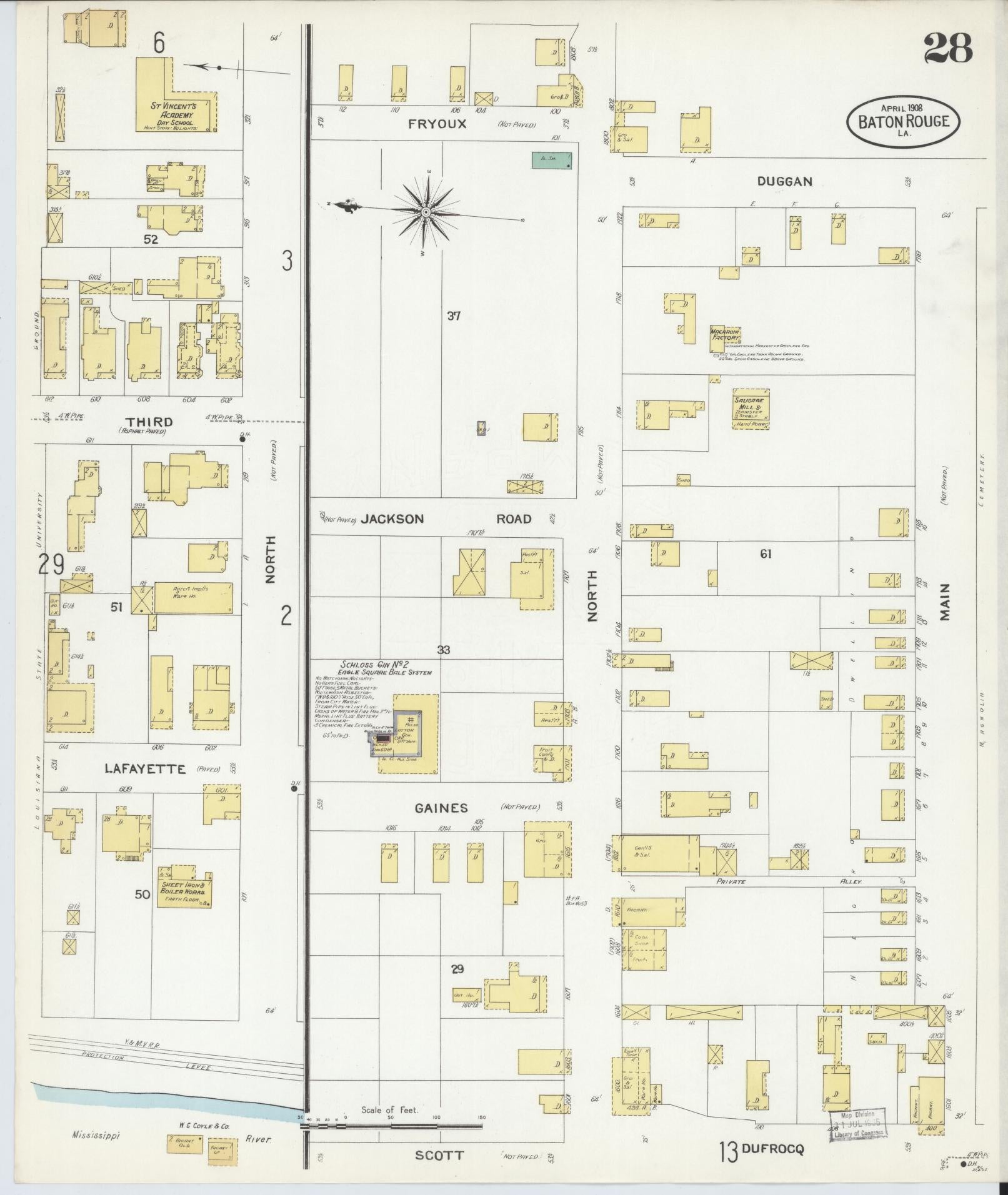 Sanborn Fire Insurance Map from Baton Rouge, East Baton Rouge Parish, Louisiana (1908), Sheet #0028 - Complete Map Set gallery image, historic Sanborn map, vintage wall art, Louisiana Louisiana