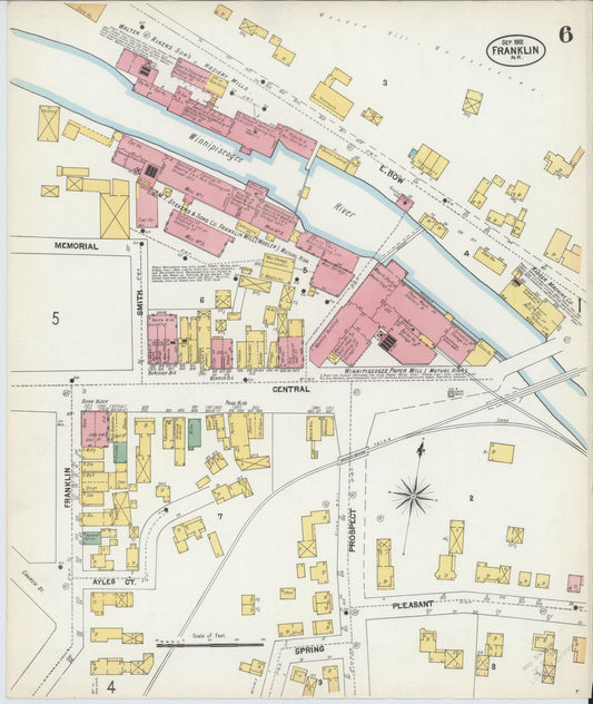 Sanborn Fire Insurance Map from Franklin, Merrimack County, New Hampshire (1902), Sheet #0006 - Historic Sanborn Fire Insurance Map Print, vintage old map wall art, antique decor, genealogy gift, New Hampshire New Hampshire map