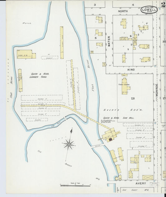 Sanborn Fire Insurance Map from Lowell, Kent County, Michigan (1892), Sheet #0002 - Historic Sanborn Fire Insurance Map Print, vintage old map wall art, antique decor, genealogy gift, Michigan Michigan map