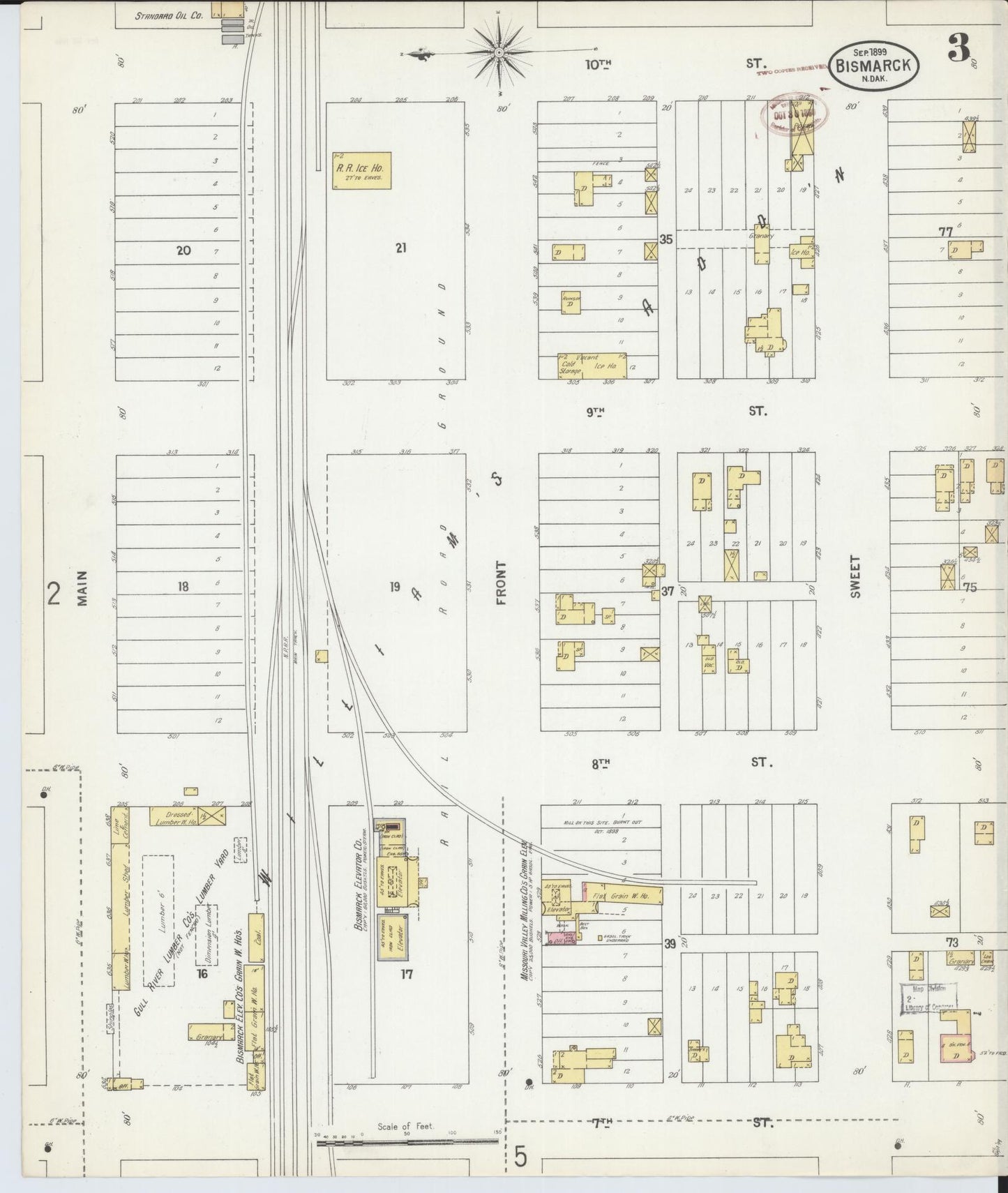 Sanborn Fire Insurance Map from Bismarck, Burleigh County, North Dakota (1899), Sheet #0003 - Historic Sanborn Fire Insurance Map Print, vintage old map wall art, antique decor, genealogy gift, North Dakota North Dakota map