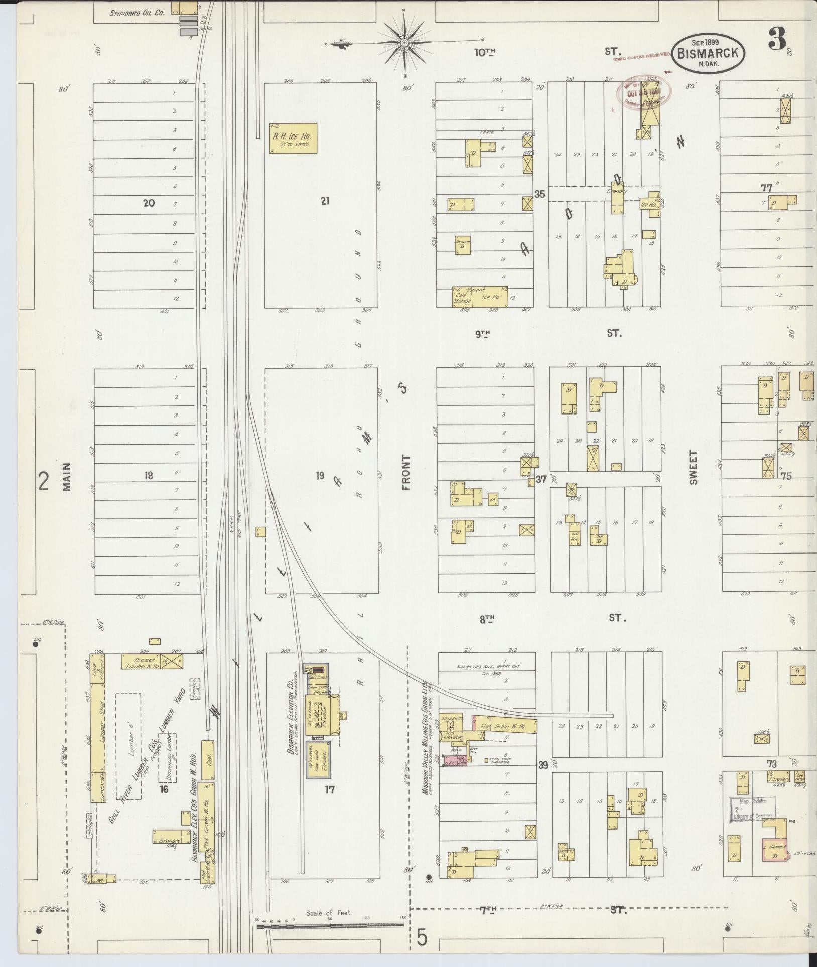 Sanborn Fire Insurance Map from Bismarck, Burleigh County, North Dakota (1899), Sheet #0003 - Historic Sanborn Fire Insurance Map Print, vintage old map wall art, antique decor, genealogy gift, North Dakota North Dakota map