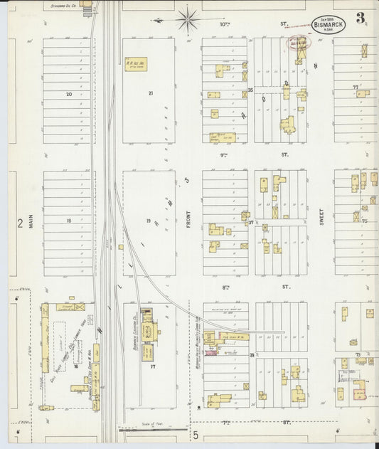 Sanborn Fire Insurance Map from Bismarck, Burleigh County, North Dakota (1899), Sheet #0003 - Historic Sanborn Fire Insurance Map Print, vintage old map wall art, antique decor, genealogy gift, North Dakota North Dakota map