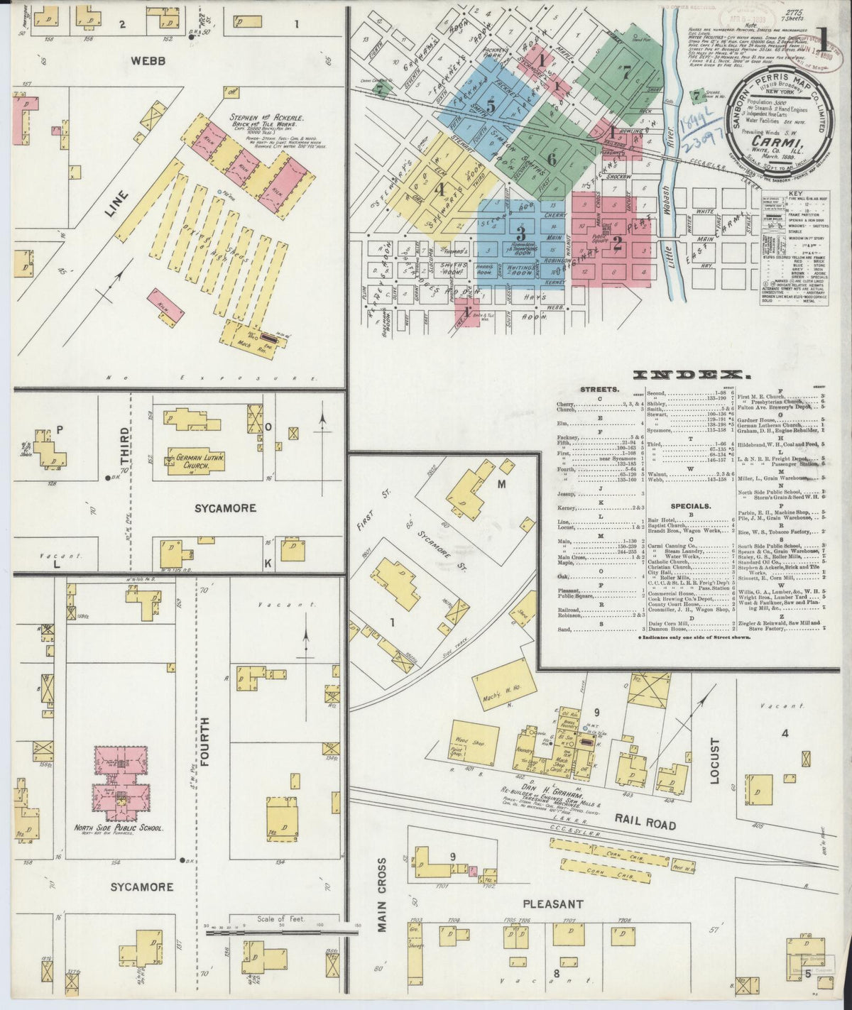 Sanborn Fire Insurance Map from Carmi, White County, Illinois (1899), Sheet #0001 - Complete Map Set gallery image, historic Sanborn map, vintage wall art, Illinois Illinois