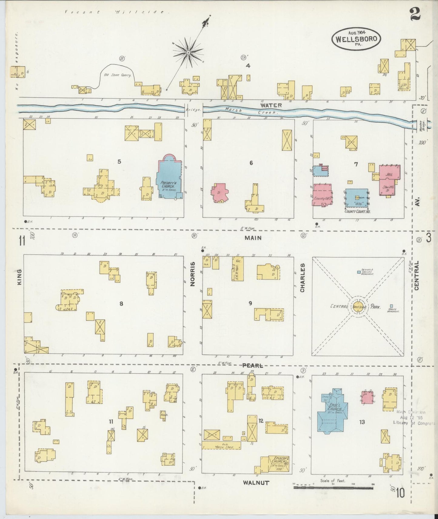 Sanborn Fire Insurance Map from Wellsboro, Tioga County, Pennsylvania (1904), Sheet #0002 - Complete Map Set gallery image, historic Sanborn map, vintage wall art, Pennsylvania Pennsylvania