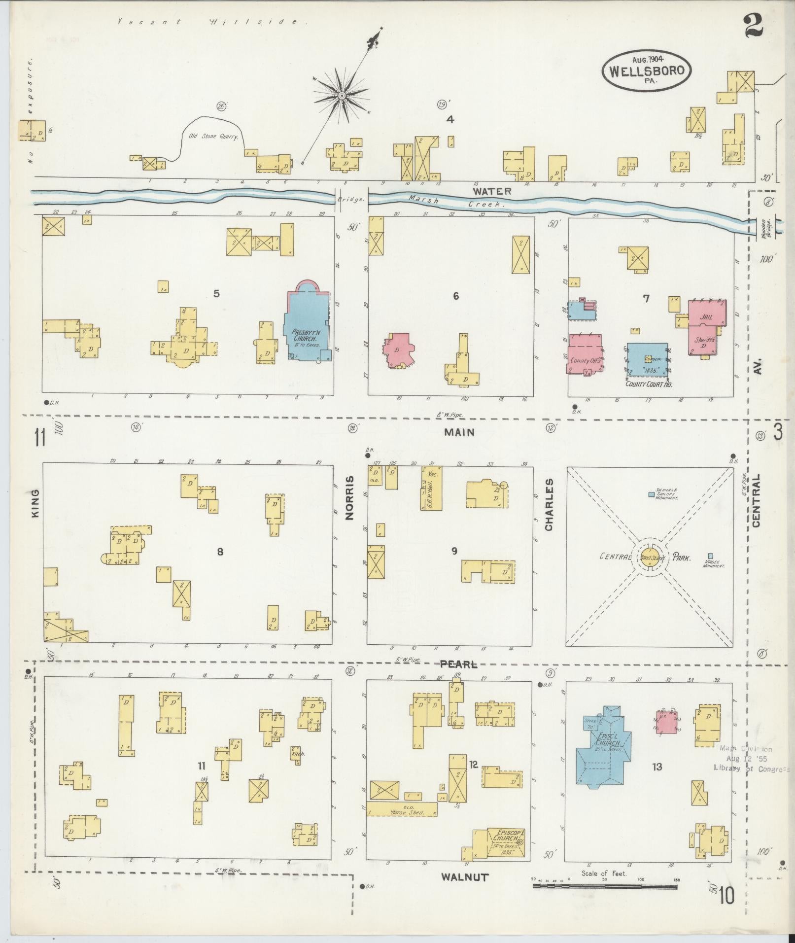Sanborn Fire Insurance Map from Wellsboro, Tioga County, Pennsylvania (1904), Sheet #0002 - Complete Map Set gallery image, historic Sanborn map, vintage wall art, Pennsylvania Pennsylvania