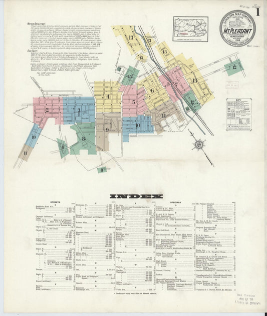 Sanborn Fire Insurance Map from Mount Pleasant, Westmoreland County, Pennsylvania (1914), Sheet #0001 - Complete Map Set gallery image, historic Sanborn map, vintage wall art, Pennsylvania Pennsylvania