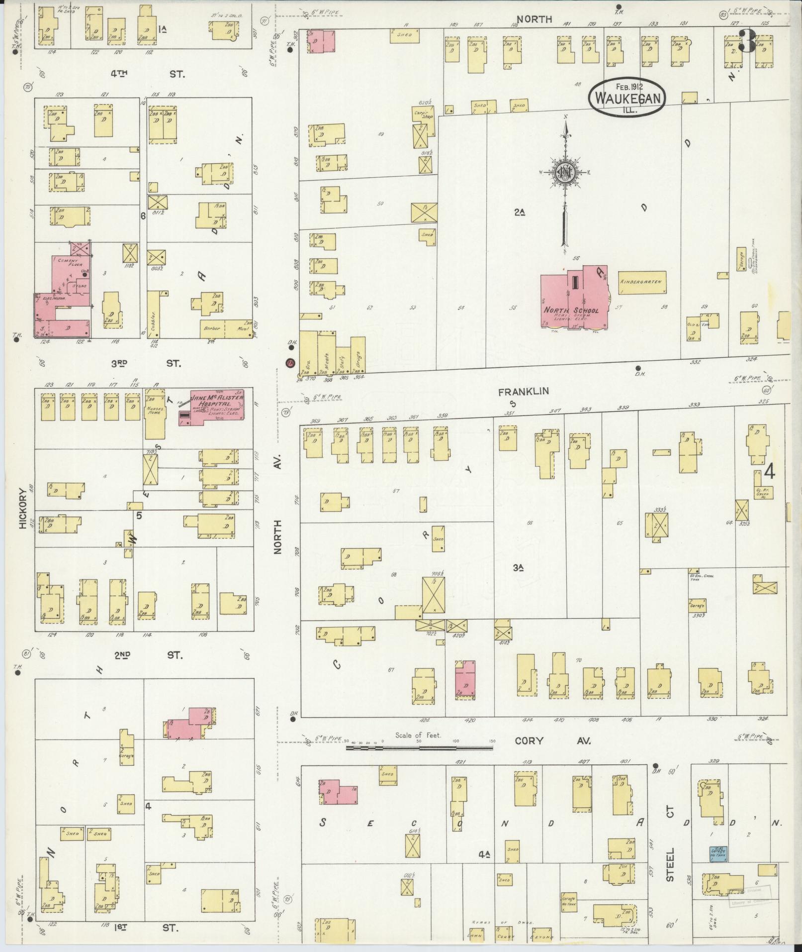 Sanborn Fire Insurance Map from Waukegan, Lake County, Illinois. (1912), Sheet 3 – Historic Sanborn Fire Insurance Map Print