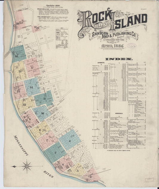Sanborn Fire Insurance Map from Rock Island, Rock Island County, Illinois (1886), Sheet #0001 - Complete Map Set gallery image, historic Sanborn map, vintage wall art, Illinois Illinois