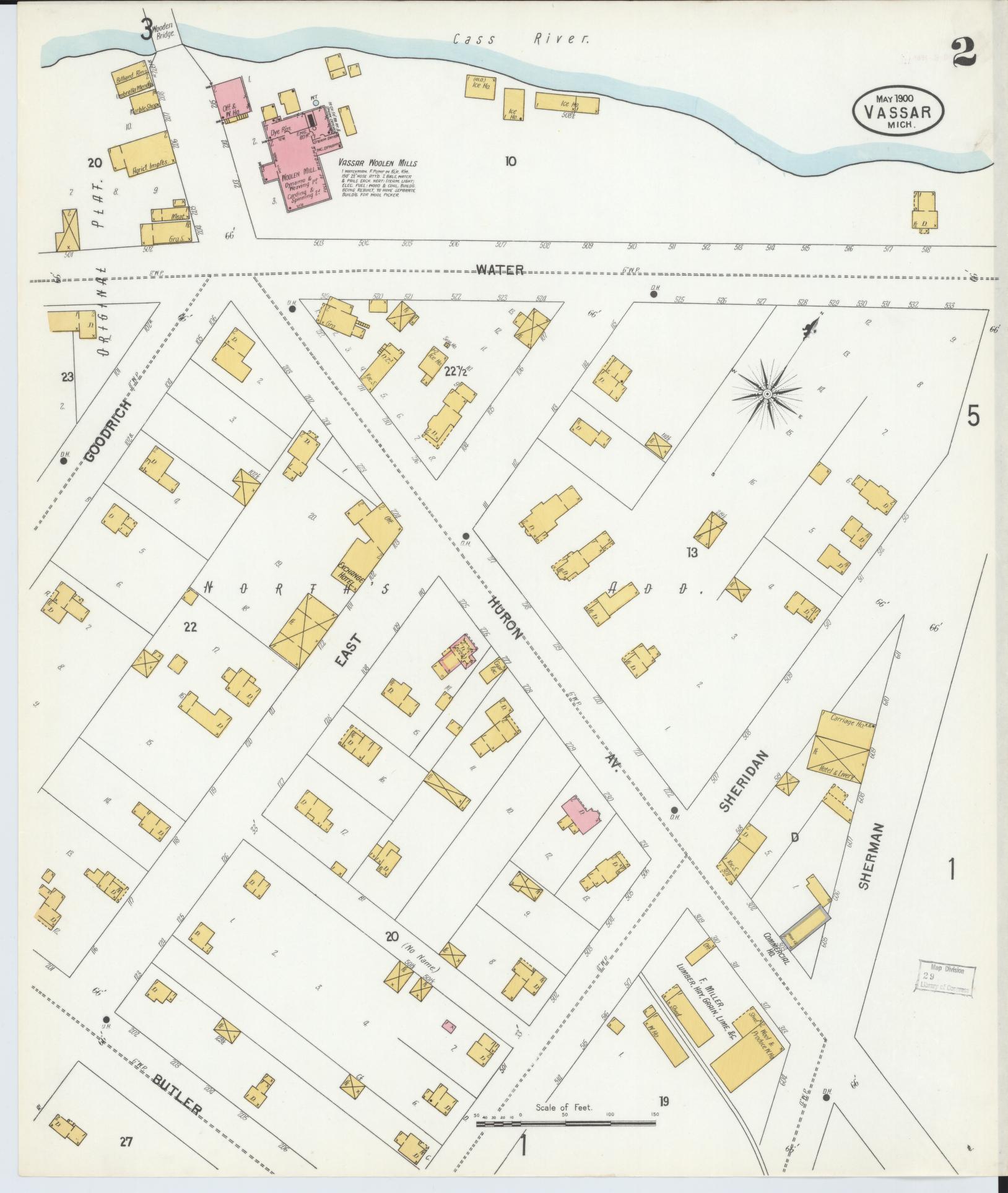 Sanborn Fire Insurance Map from Vassar, Tuscola County, Michigan (1900), Sheet #0002 - Complete Map Set gallery image, historic Sanborn map, vintage wall art, Michigan Michigan