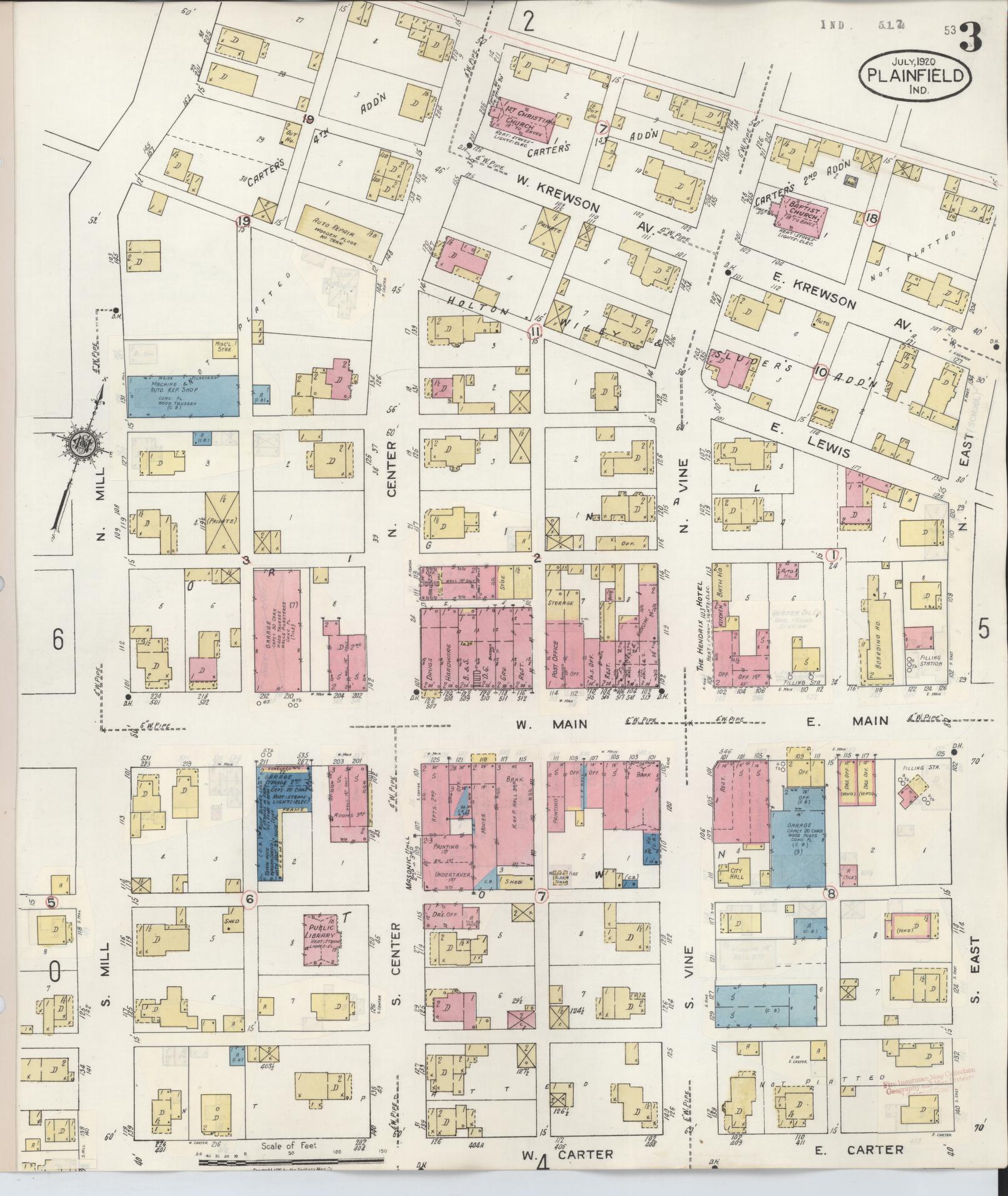 Sanborn Fire Insurance Map from Plainfield, Hendricks County, Indiana (1920), Sheet #0003 - Complete Map Set gallery image, historic Sanborn map, vintage wall art, Indiana Indiana