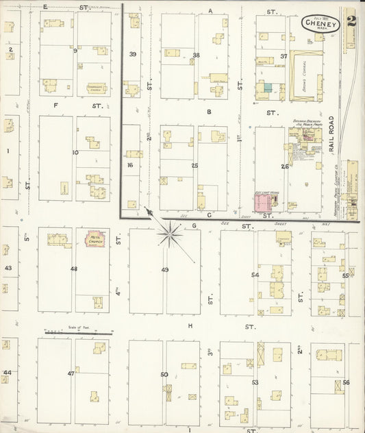 Sanborn Fire Insurance Map from Cheney, Spokane County, Washington (1891), Sheet #0002 - Historic Sanborn Fire Insurance Map Print, vintage old map wall art, antique decor, genealogy gift, Washington Washington map