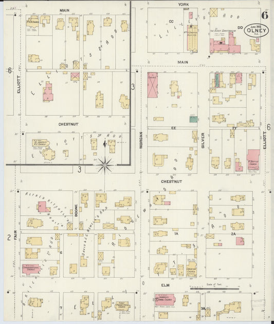 Sanborn Fire Insurance Map from Olney, Richland County, Illinois (1902), Sheet #0006 - Historic Sanborn Fire Insurance Map Print, vintage old map wall art, antique decor, genealogy gift, Illinois Illinois map