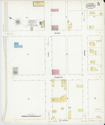 Sanborn Fire Insurance Map from Radford, Independent Cities, Virginia (1908), Sheet #0005 - Complete Map Set gallery image, historic Sanborn map, vintage wall art, Virginia Virginia