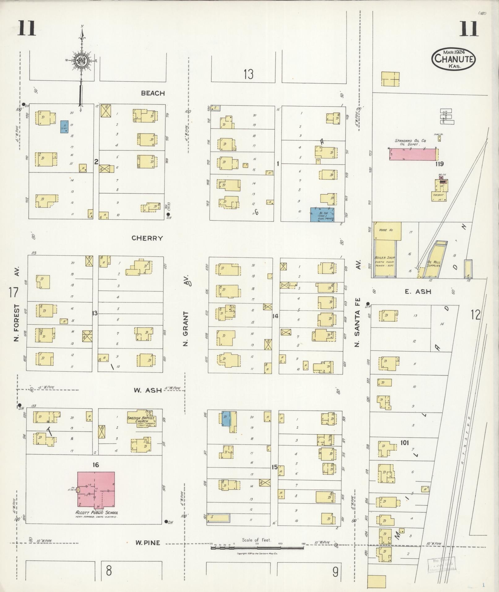 Sanborn Fire Insurance Map from Chanute, Neosho County, Kansas (1924), Sheet #0011 - Complete Map Set gallery image, historic Sanborn map, vintage wall art, Kansas Kansas