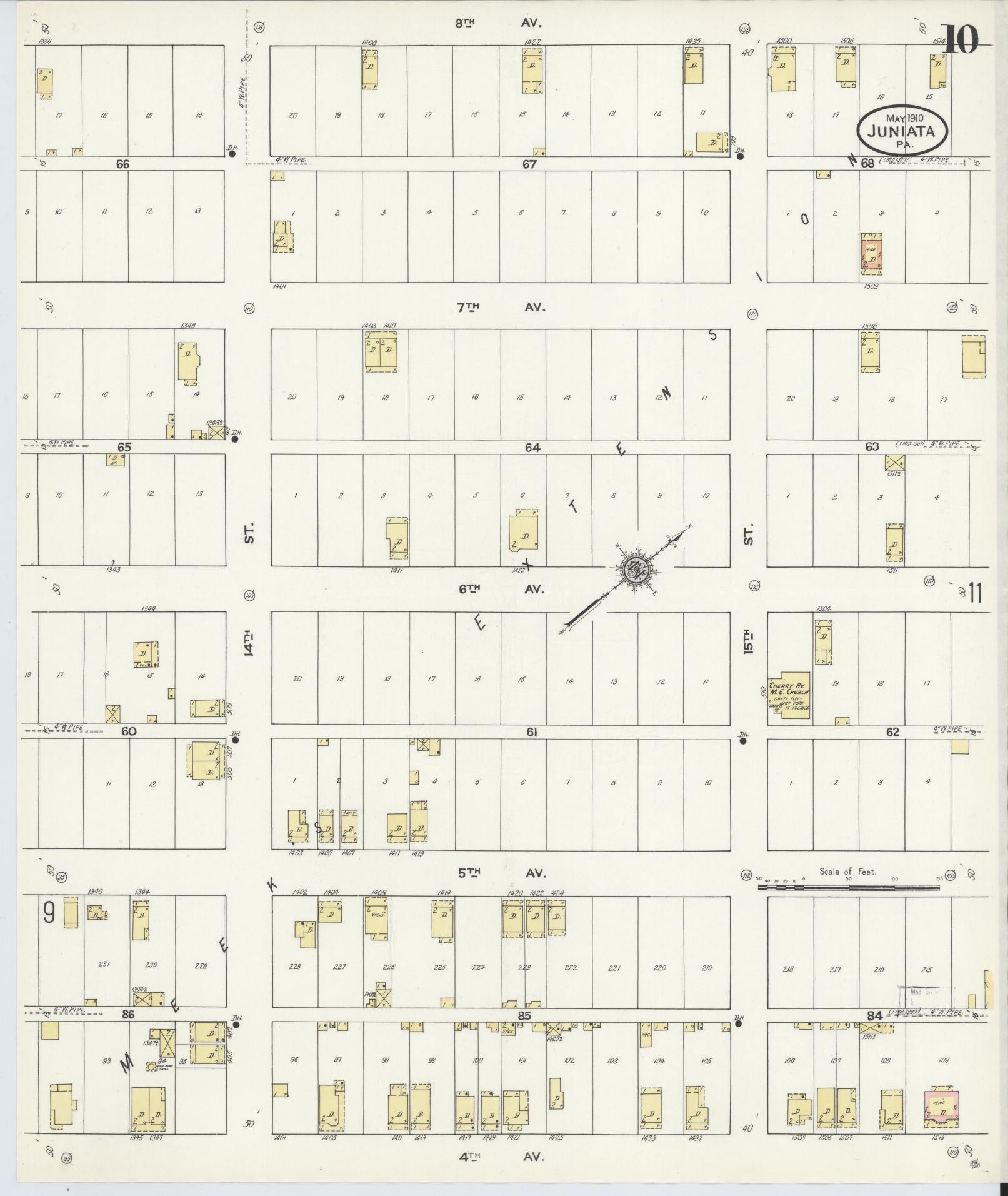 Sanborn Fire Insurance Map from Juniata, Blair County, Pennsylvania (1910), Sheet #0010 - Historic Sanborn Fire Insurance Map Print, vintage old map wall art, antique decor, genealogy gift, Pennsylvania Pennsylvania map