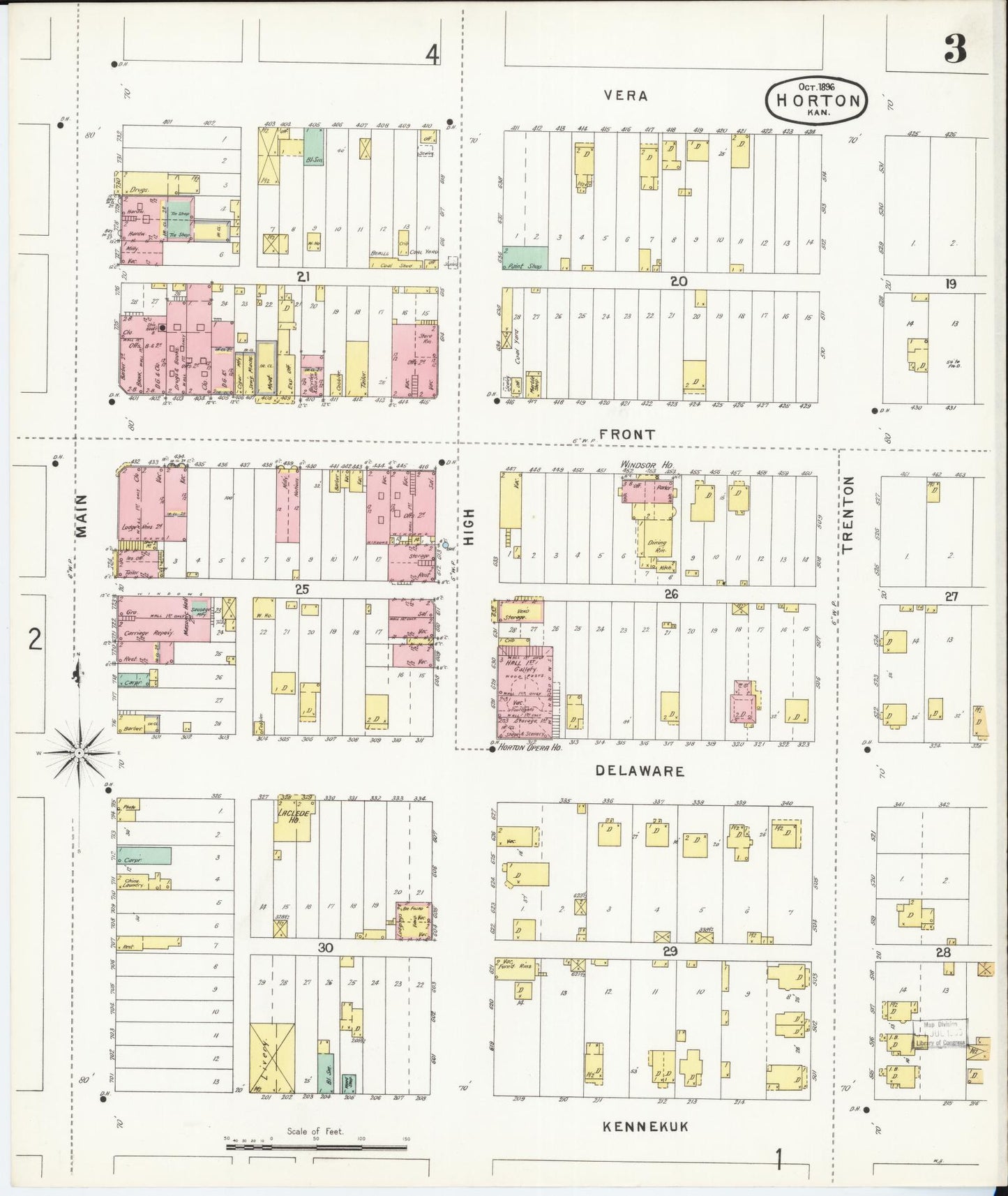 Sanborn Fire Insurance Map from Horton, Brown County, Kansas (1896), Sheet #0003 - Complete Map Set gallery image, historic Sanborn map, vintage wall art, Kansas Kansas