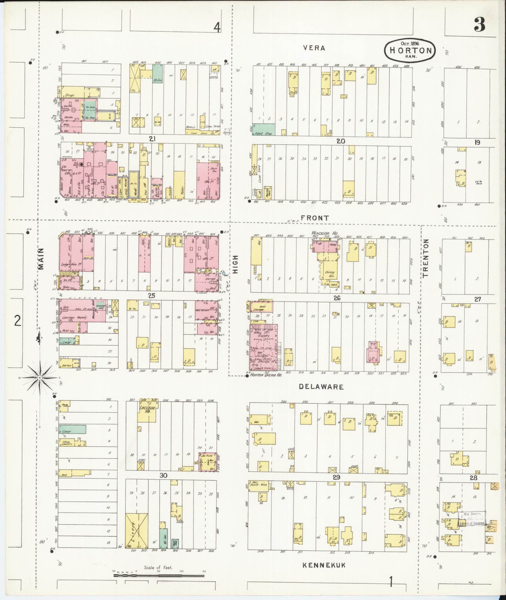 Sanborn Fire Insurance Map from Horton, Brown County, Kansas (1896), Sheet #0003 - Complete Map Set gallery image, historic Sanborn map, vintage wall art, Kansas Kansas