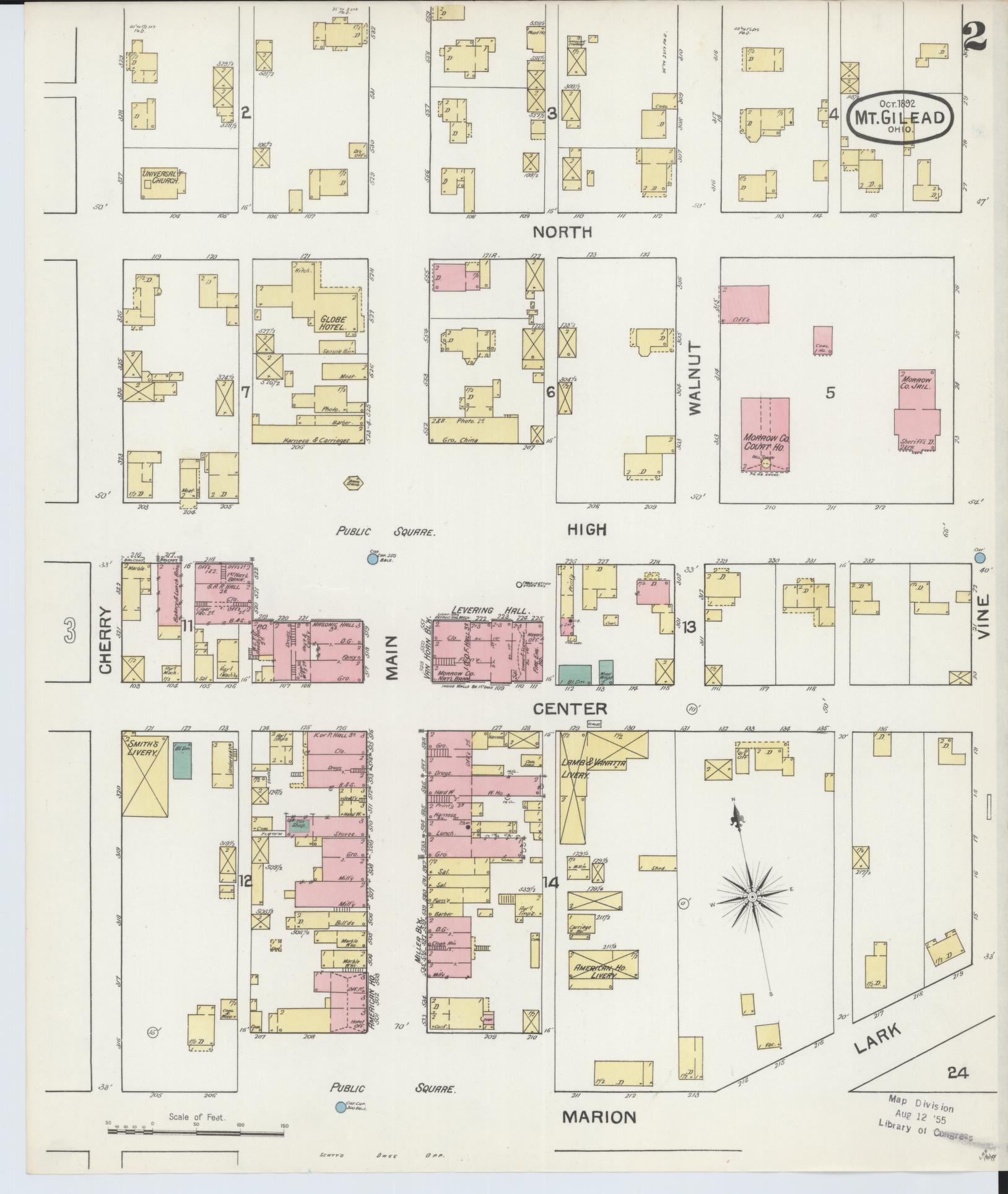 Sanborn Fire Insurance Map from Mount Gilead, Morrow County, Ohio (1892), Sheet #0002 - Complete Map Set gallery image, historic Sanborn map, vintage wall art, Ohio Ohio