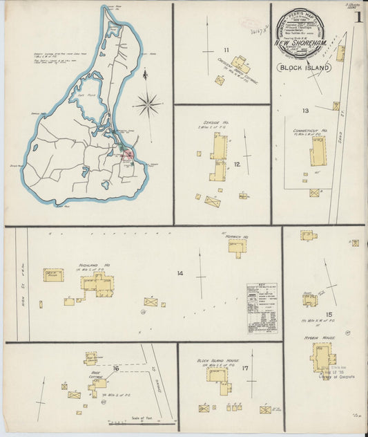 Sanborn Fire Insurance Map from New Shoreham, Newport County, Rhode Island (1892), Sheet #0001 - Complete Map Set gallery image, historic Sanborn map, vintage wall art, Rhode Island Rhode Island
