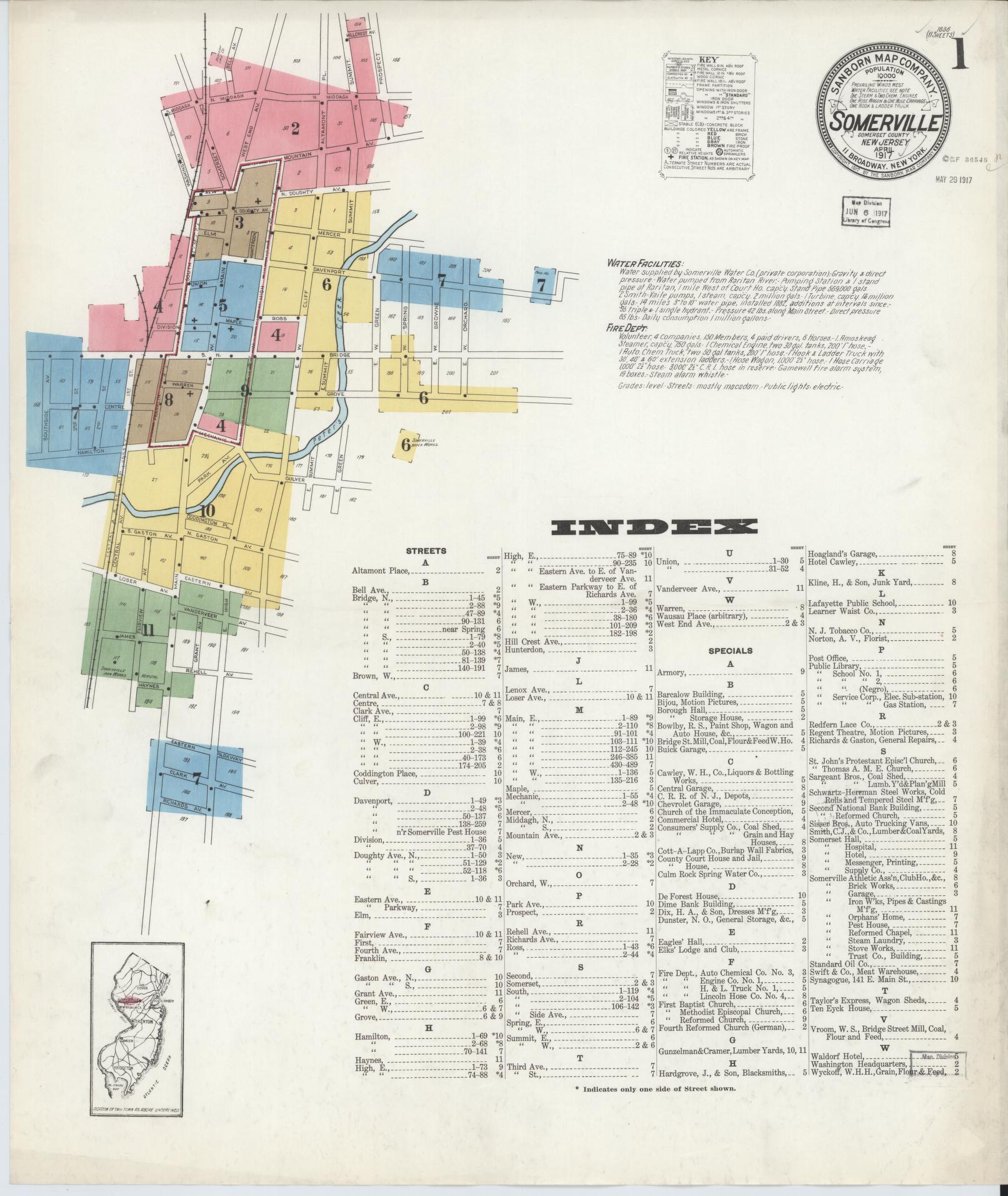 Sanborn Fire Insurance Map from Somerville, Somerset County, New Jersey. (1917) – Historic Sanborn Fire Insurance Map Print