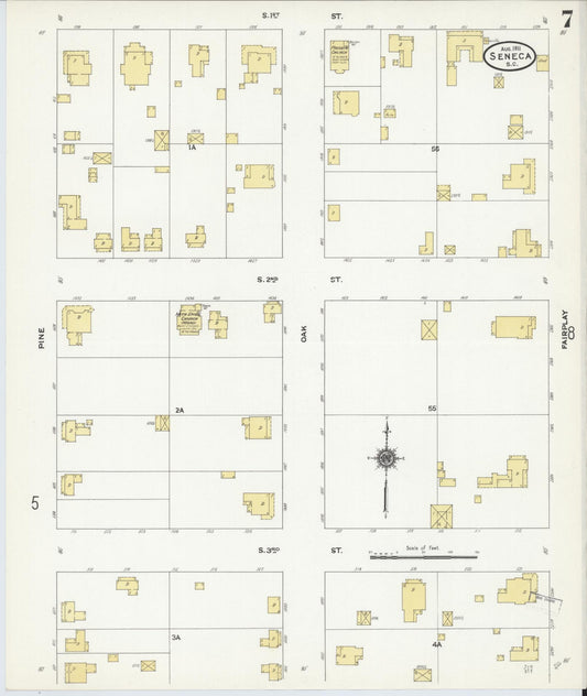 Sanborn Fire Insurance Map from Seneca, Oconee County, South Carolina (1911), Sheet #0007 - Historic Sanborn Fire Insurance Map Print, vintage old map wall art, antique decor, genealogy gift, South Carolina South Carolina map