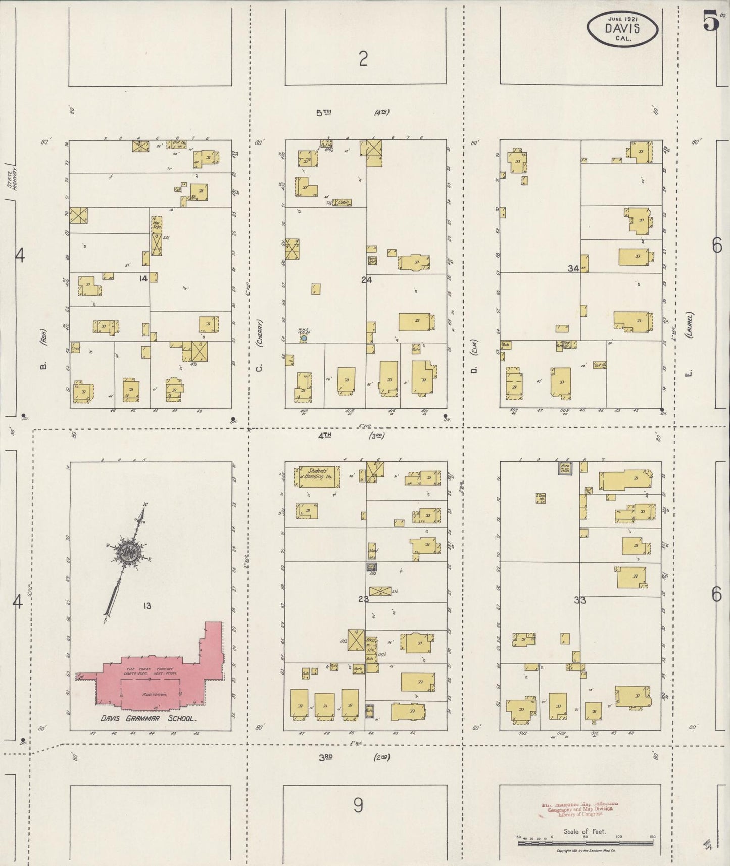 Sanborn Fire Insurance Map from Davis, Yolo County, California (1921), Sheet #0005 - Historic Sanborn Fire Insurance Map Print, vintage old map wall art, antique decor, genealogy gift, California California map