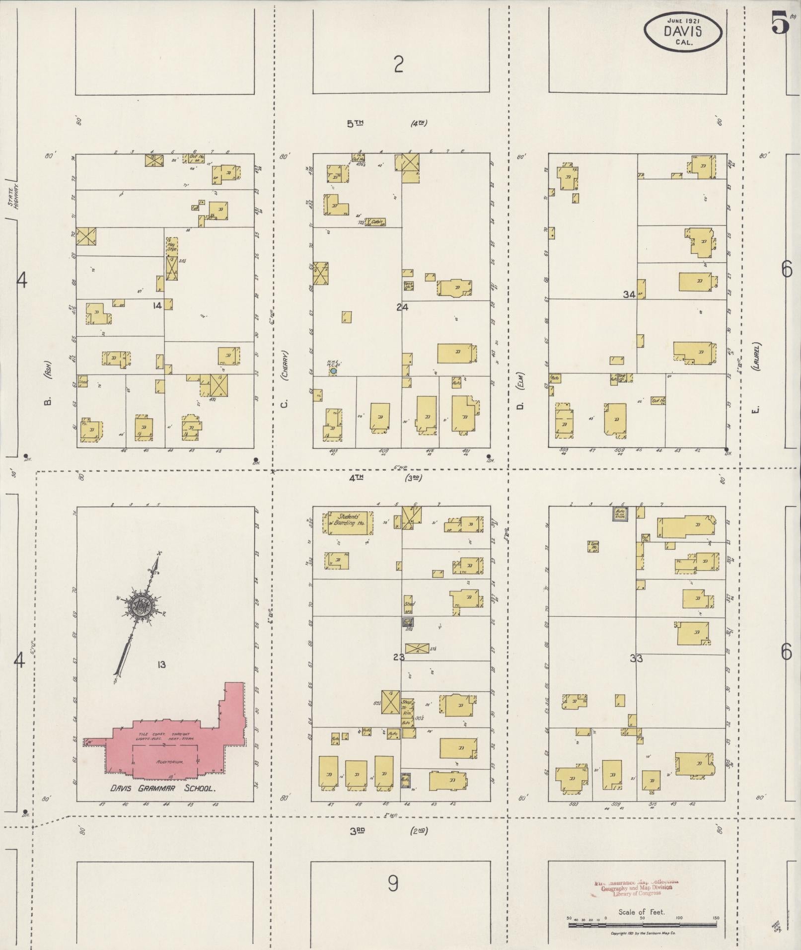 Sanborn Fire Insurance Map from Davis, Yolo County, California (1921), Sheet #0005 - Historic Sanborn Fire Insurance Map Print, vintage old map wall art, antique decor, genealogy gift, California California map