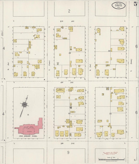 Sanborn Fire Insurance Map from Davis, Yolo County, California (1921), Sheet #0005 - Historic Sanborn Fire Insurance Map Print, vintage old map wall art, antique decor, genealogy gift, California California map