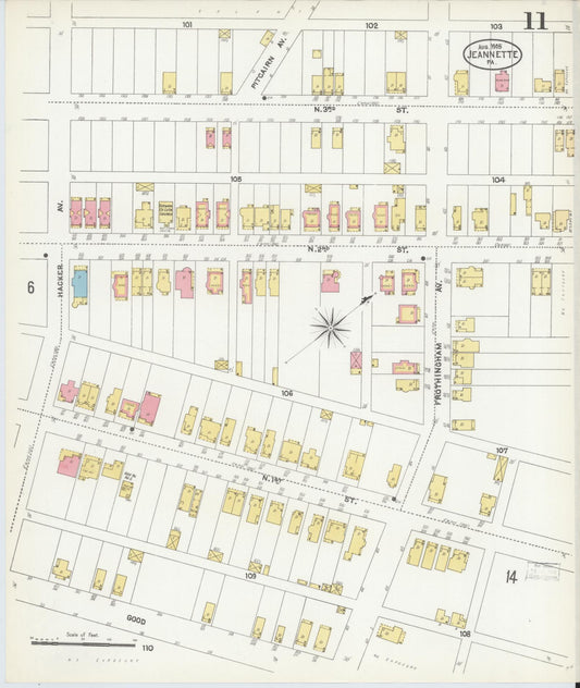 Sanborn Fire Insurance Map from Jeannette, Westmoreland County, Pennsylvania (1905), Sheet #0011 - Historic Sanborn Fire Insurance Map Print, vintage old map wall art, antique decor, genealogy gift, Pennsylvania Pennsylvania map