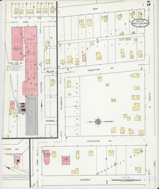 Sanborn Fire Insurance Map from West Chicago, Du Page County, Illinois (1923), Sheet #0005 - Historic Sanborn Fire Insurance Map Print, vintage old map wall art, antique decor, genealogy gift, Illinois Illinois map