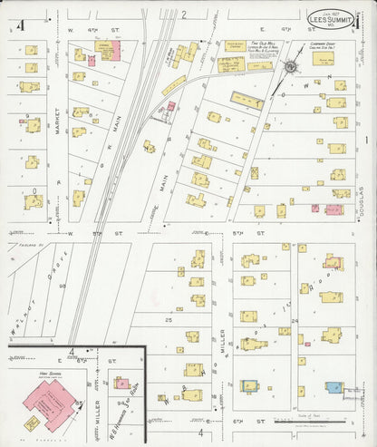 Sanborn Fire Insurance Map from Lee's Summit, Jackson County, Missouri (1927), Sheet #0004 - Historic Sanborn Fire Insurance Map Print, vintage old map wall art, antique decor, genealogy gift, Missouri Missouri map