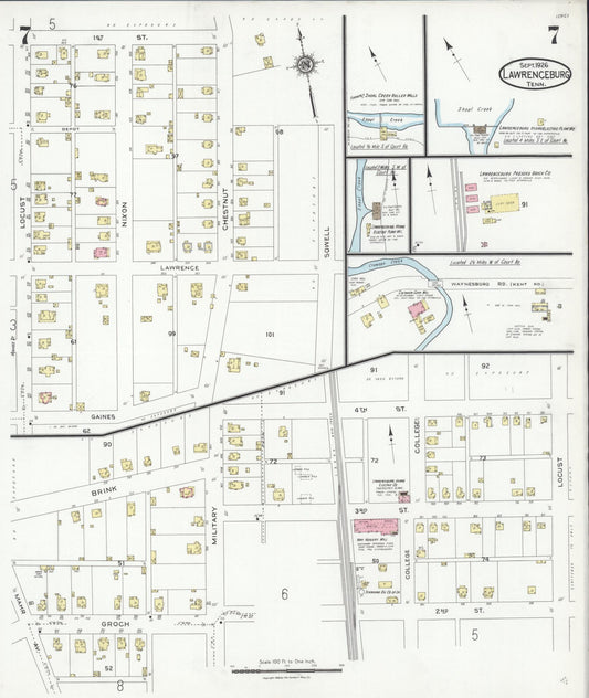 Sanborn Fire Insurance Map from Lawrenceburg, Lawrence County, Tennessee (1926), Sheet #0007 - Historic Sanborn Fire Insurance Map Print, vintage old map wall art, antique decor, genealogy gift, Tennessee Tennessee map