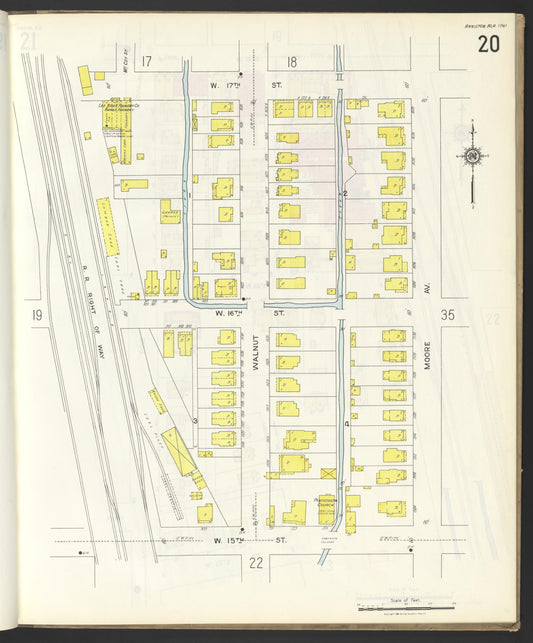 Sanborn Fire Insurance Map from Anniston, Calhoun County, Alabama (1925), Sheet #0020 - Historic Sanborn Fire Insurance Map Print, vintage old map wall art, antique decor, genealogy gift, Alabama Alabama map