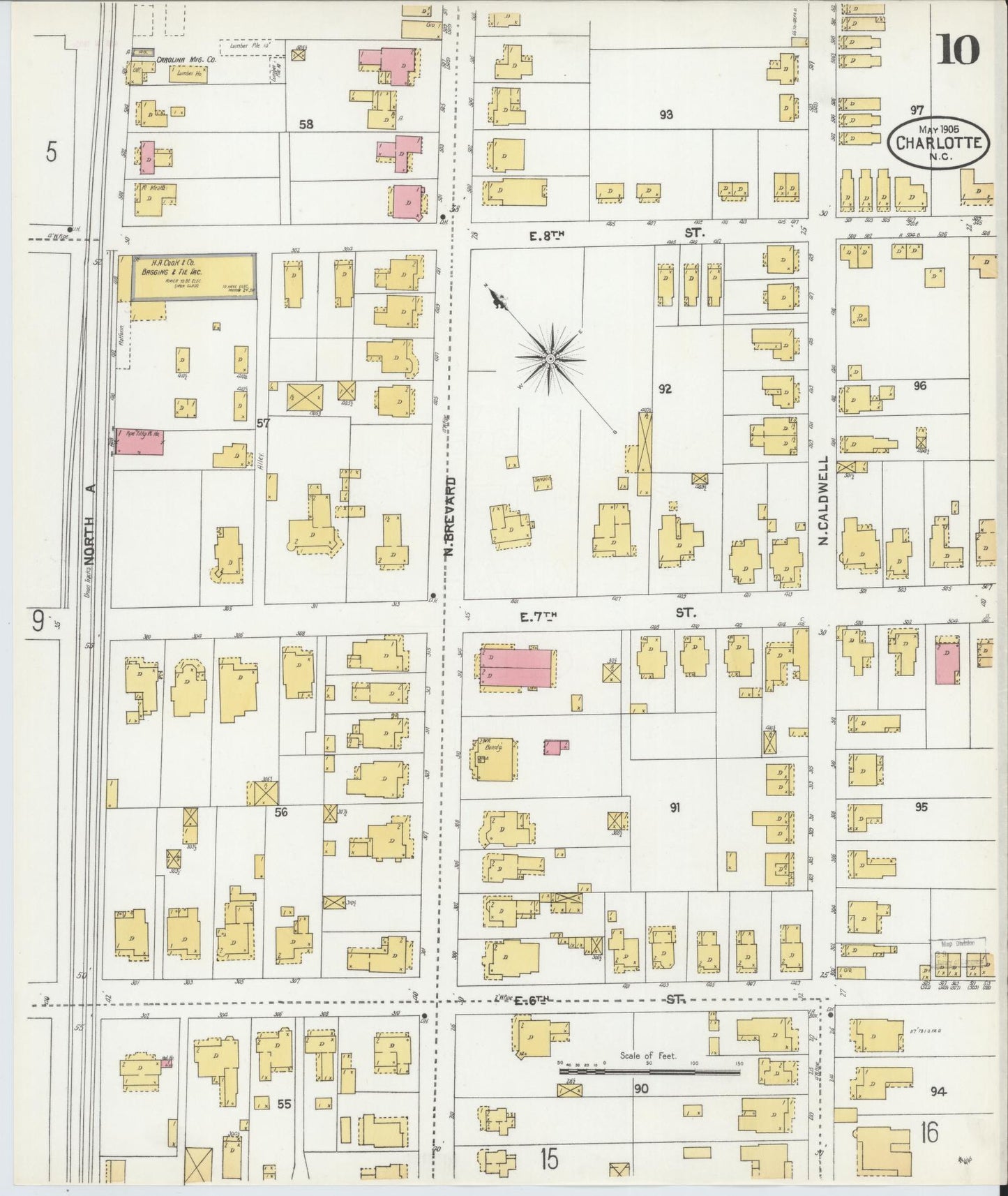 Sanborn Fire Insurance Map from Charlotte, Mecklenburg County, North Carolina (1905), Sheet #0010 - Complete Map Set gallery image, historic Sanborn map, vintage wall art, North Carolina North Carolina