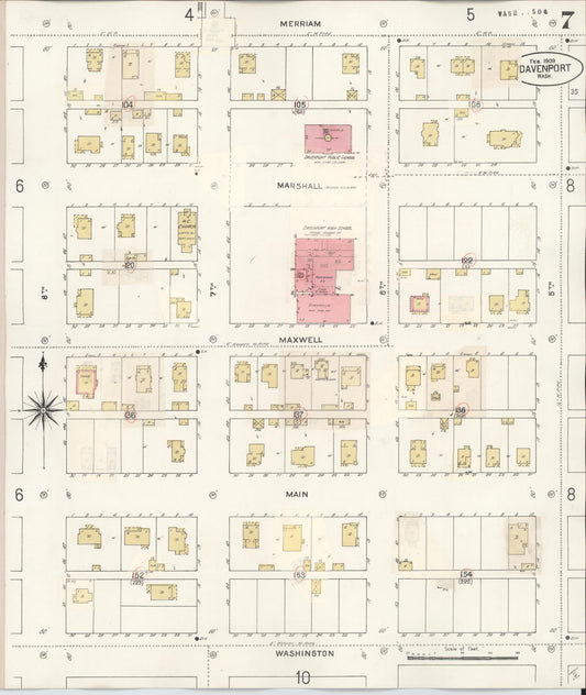 Sanborn Fire Insurance Map from Davenport, Lincoln County, Washington (1930), Sheet #0007 - Historic Sanborn Fire Insurance Map Print, vintage old map wall art, antique decor, genealogy gift, Washington Washington map
