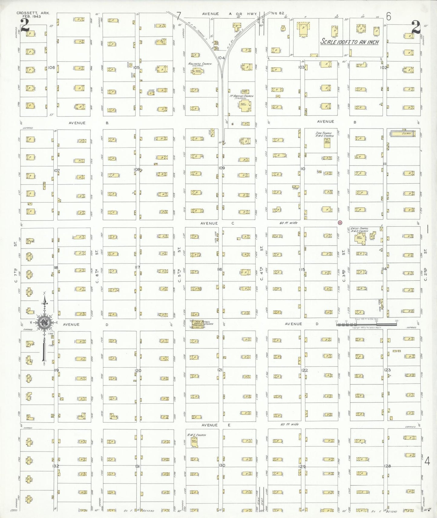 Sanborn Fire Insurance Map from Crossett, Ashley County, Arkansas (1943), Sheet #0002 - Complete Map Set gallery image, historic Sanborn map, vintage wall art, Arkansas Arkansas