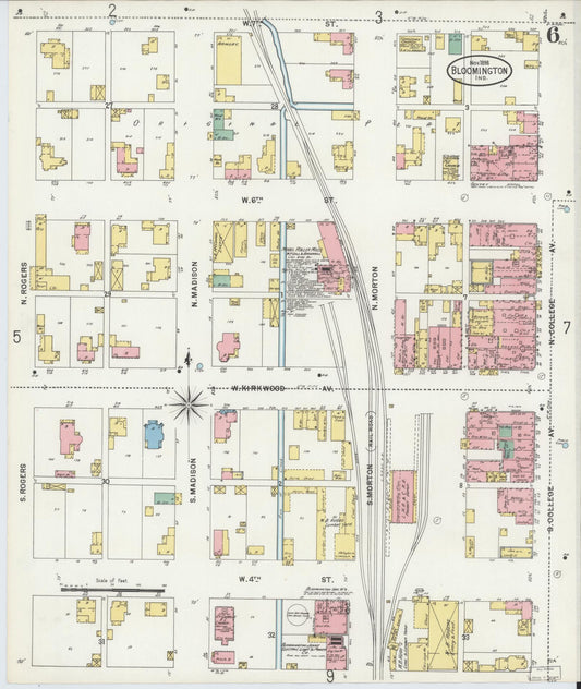 Sanborn Fire Insurance Map from Bloomington, Monroe County, Indiana (1898), Sheet #0006 - Historic Sanborn Fire Insurance Map Print, vintage old map wall art, antique decor, genealogy gift, Indiana Indiana map